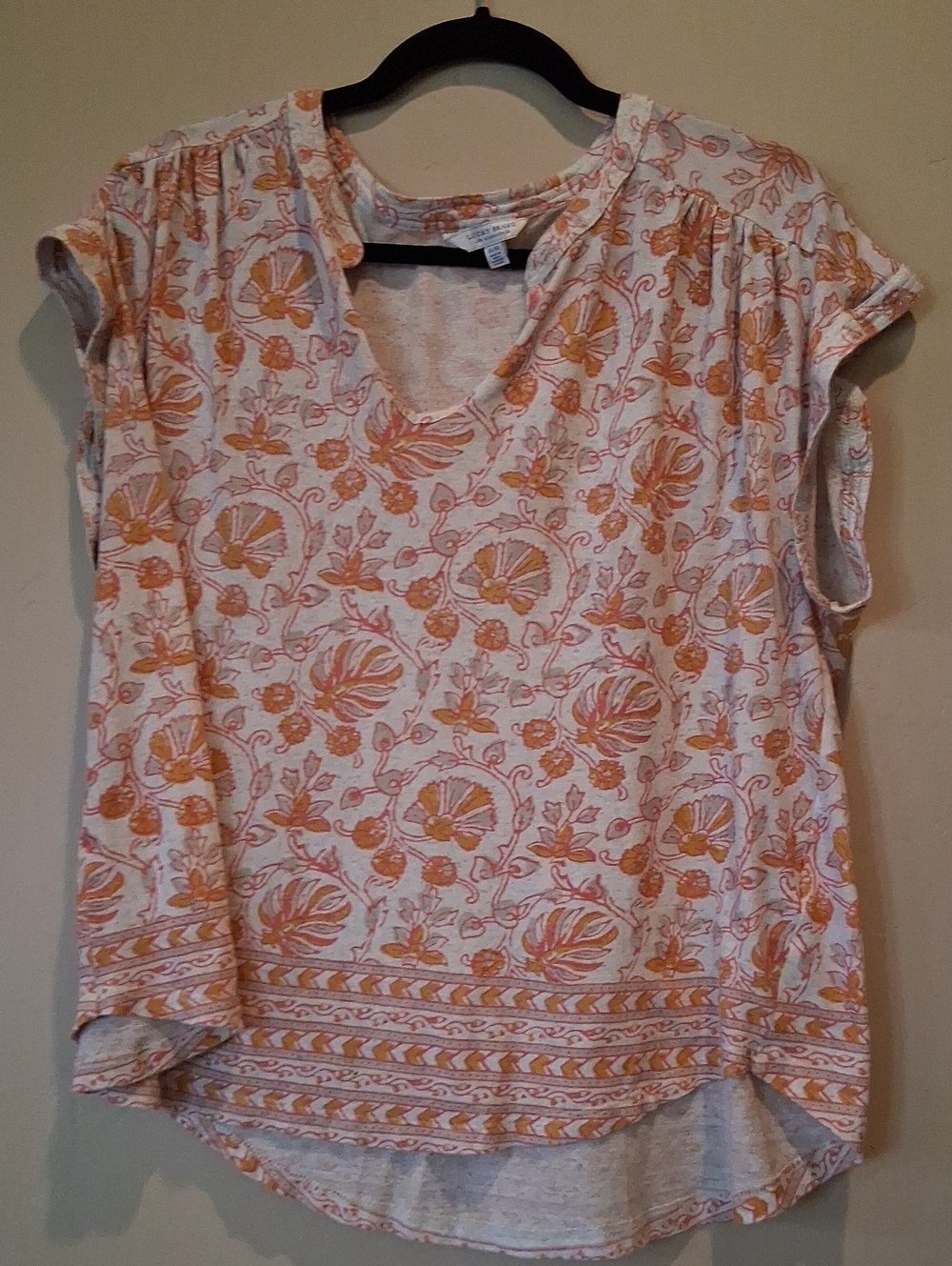 Lucky Brand Cream Top with Orange Floral Print